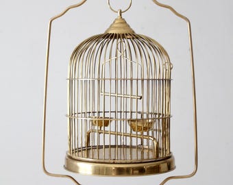 vintage brass bird cage with stand