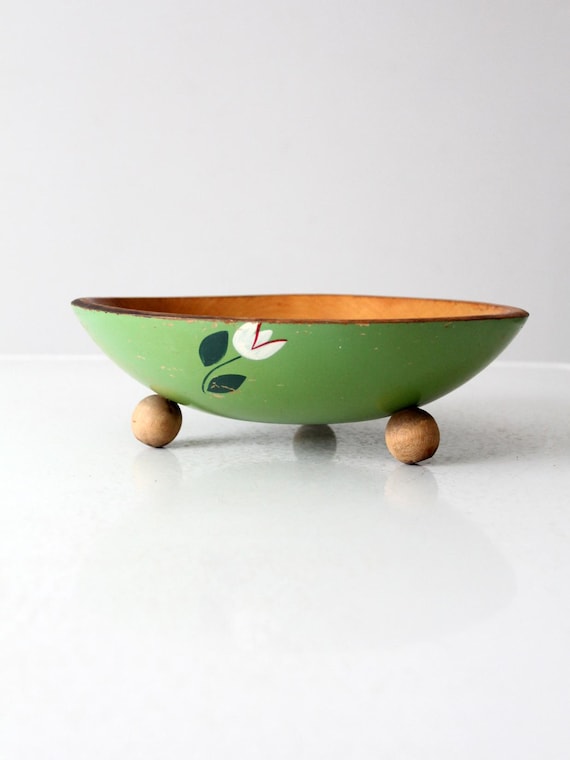 ヴィンテージの手描きの脚付き木製ボウル - Etsy 日本