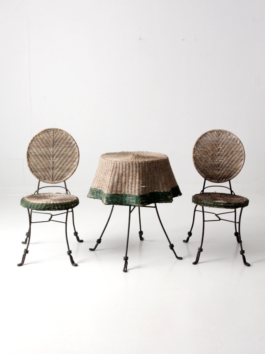 Vintage Wicker Bistro Table and Chairs Set - Etsy