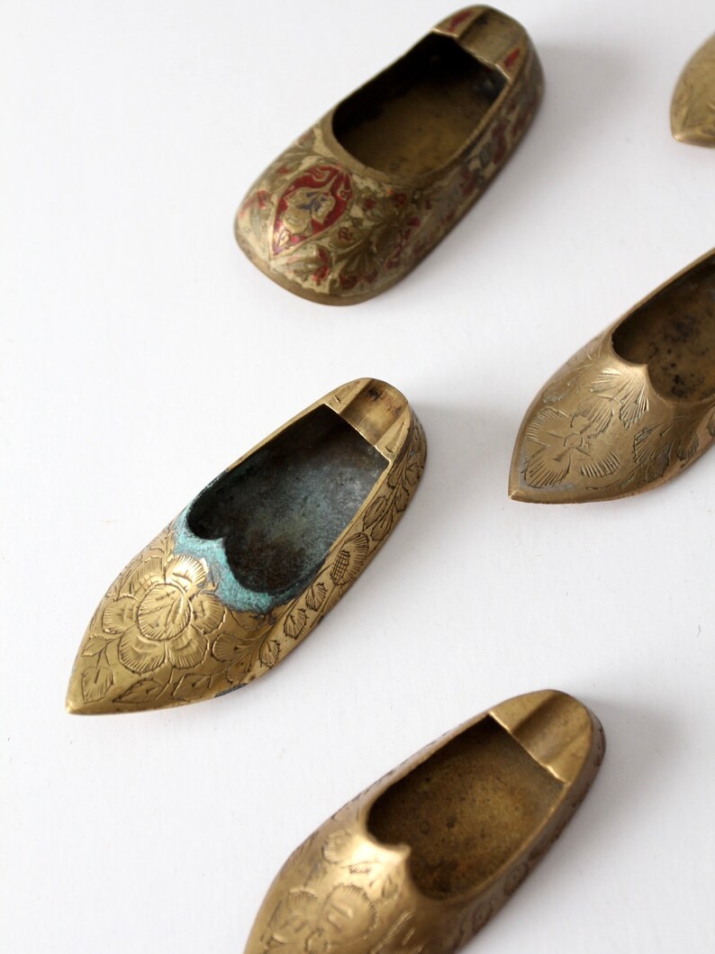 Vintage Single Ashtray Collection Brass Shoe Ashtrays Set Etsy
