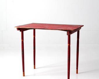 antique red painted wood folding table