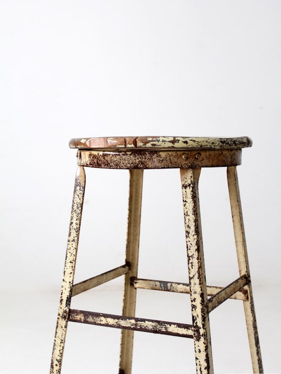 Vintage Industrial Stool With Wood Seat - Etsy Canada