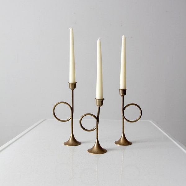 vintage candle holders, brass trumpet candlestick holders