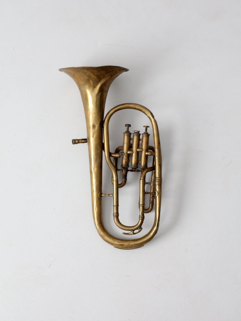vintage brass horn, baritone musical instrument image 5