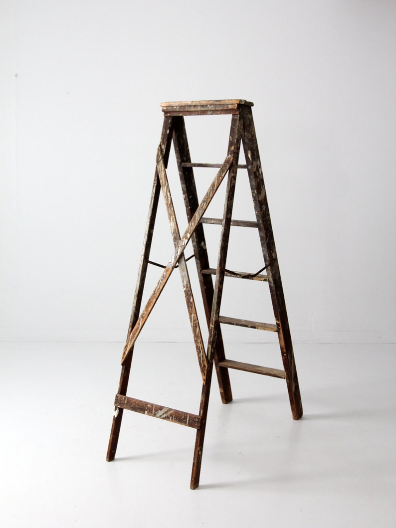 Vintage Painter's Ladder 5.5 Ft Ladder Wooden Folding | Etsy
