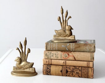 vintage brass duck bookends pair