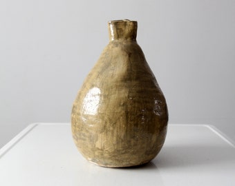 vintage large free form etched studio pottery vase