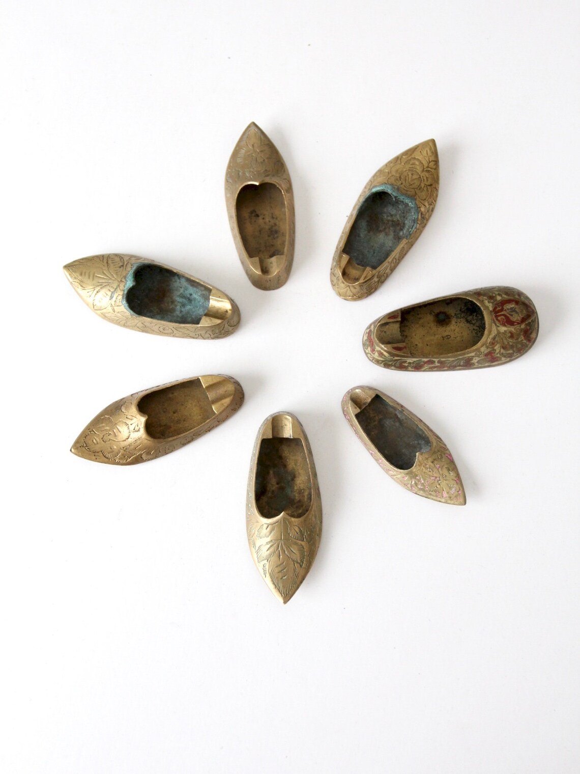 Vintage Single Ashtray Collection Brass Shoe Ashtrays Set Etsy