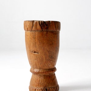 antique wood mortar, rustic wood vase, wooden vessel image 3