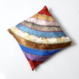 antique rainbow crazy quilt throw pillow image 2