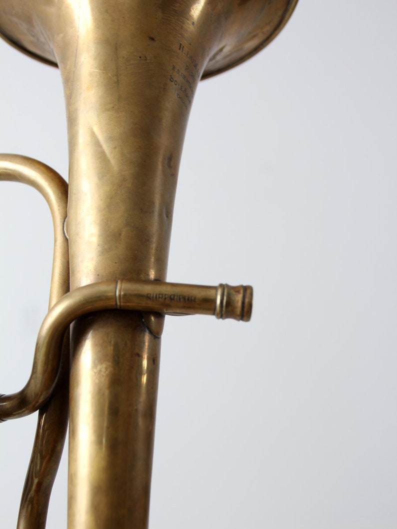 vintage brass horn, baritone musical instrument image 6