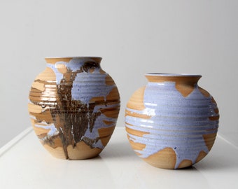 vintage handmade studio pottery vase pair