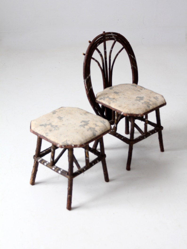 antique Adirondack children's twig chair and stool image 9