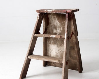 Vintage Wooden Step Ladder, Rustic Country Step Stool /details in ...