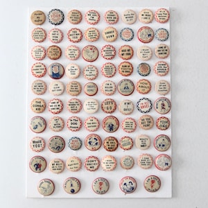vintage pinback buttons collection circa 1930s - 1940s