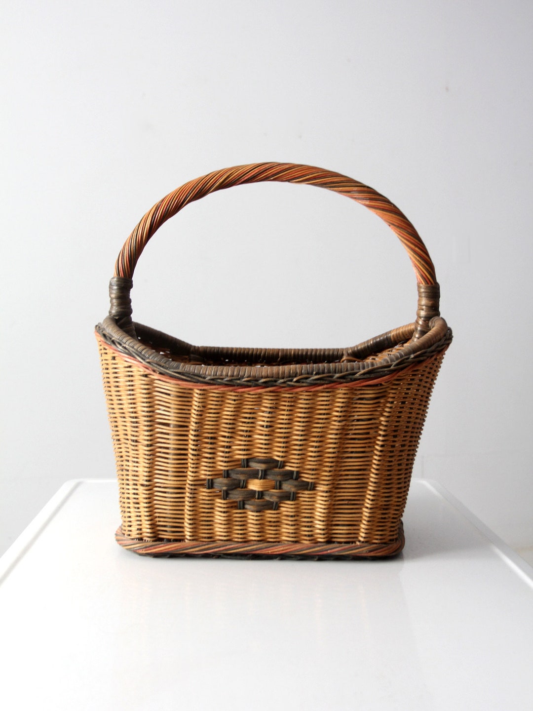 Vintage Wicker Flower Basket Etsy