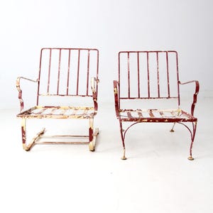 mid-century wrought iron patio chair pair