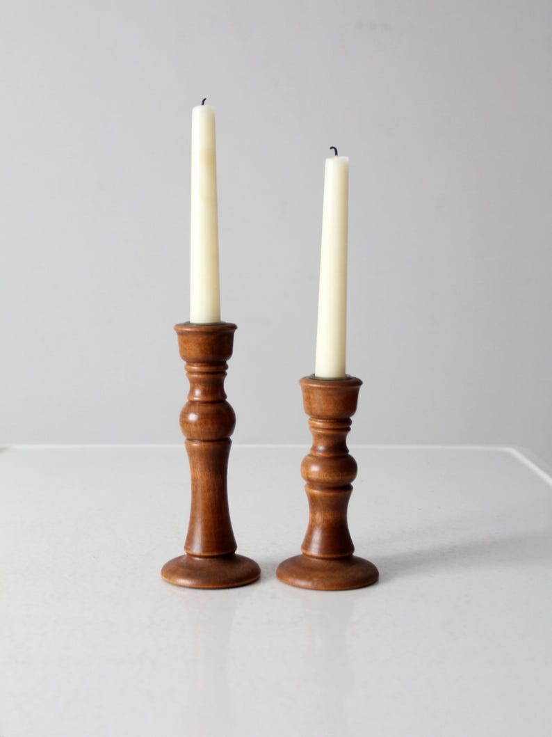 Vintage Turned Wood Candlestick Holders Pair - Etsy