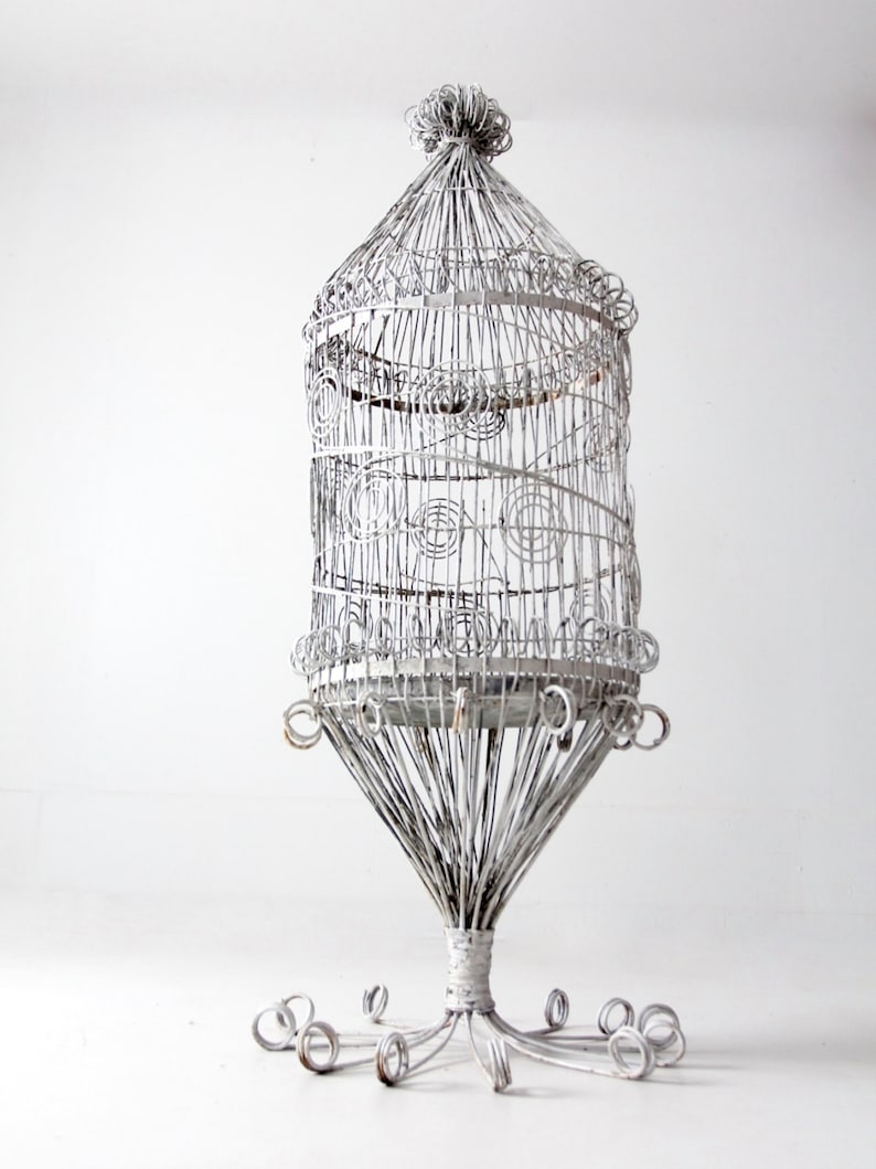 Victorian Large White Metal Bird Cage - Etsy