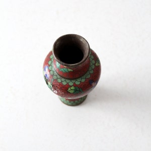 vintage Chinese cloisonné vase, small red floral vase image 4