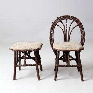 antique Adirondack children's twig chair and stool image 2