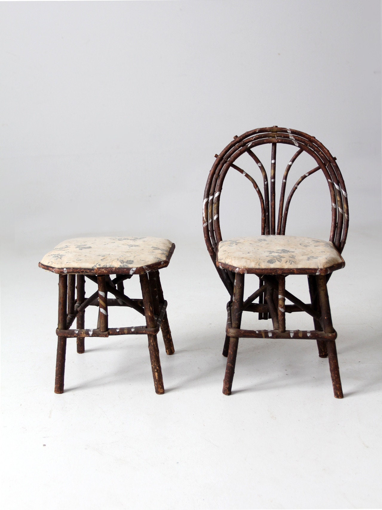 Antique Adirondack Children's Twig Chair and Stool - Etsy