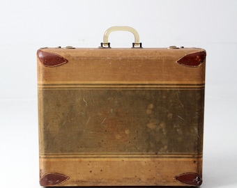 vintage striped canvas suitcase circa 1930