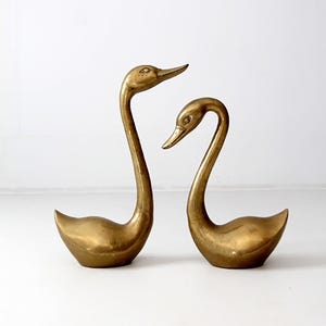 large mid-century brass swans