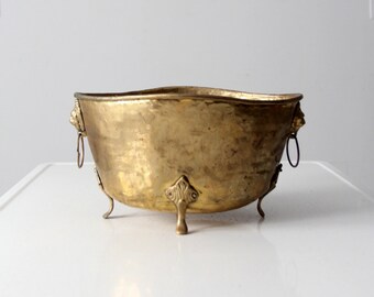 antique hammered brass firewood bucket, log bin