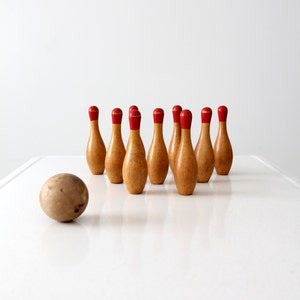 antique table top skittles, old wood bowling game