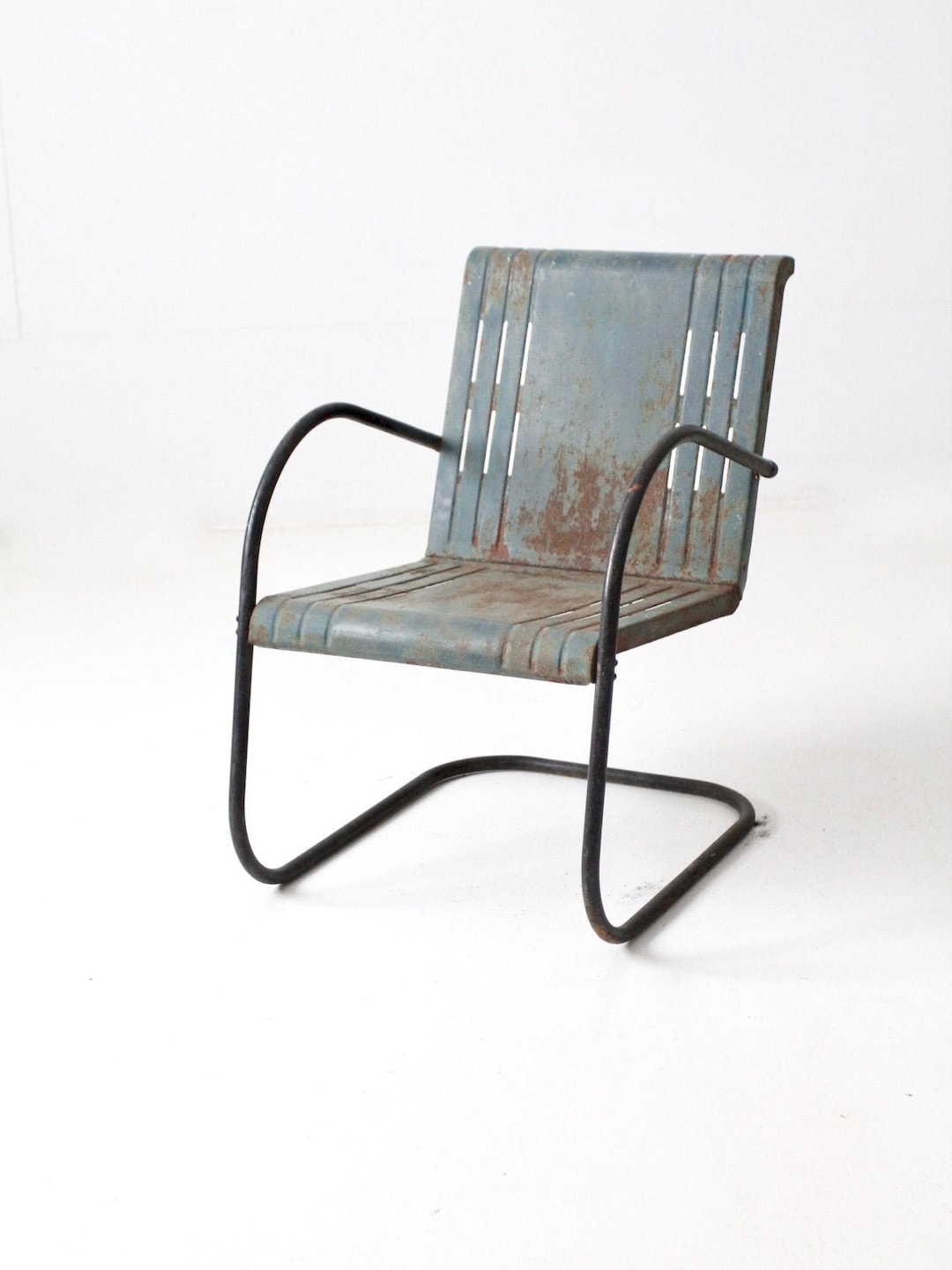 Mid-century Patio Chair, Blue Metal Bouncer Chair