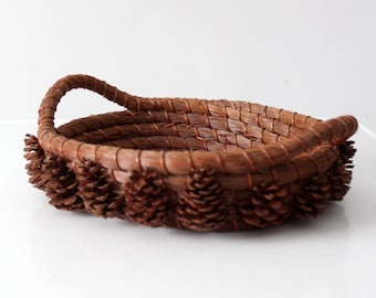 vintage folk art pine needle basket