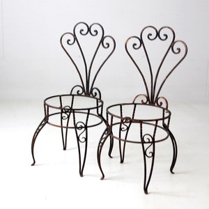 vintage wrought iron garden chairs pair image 4