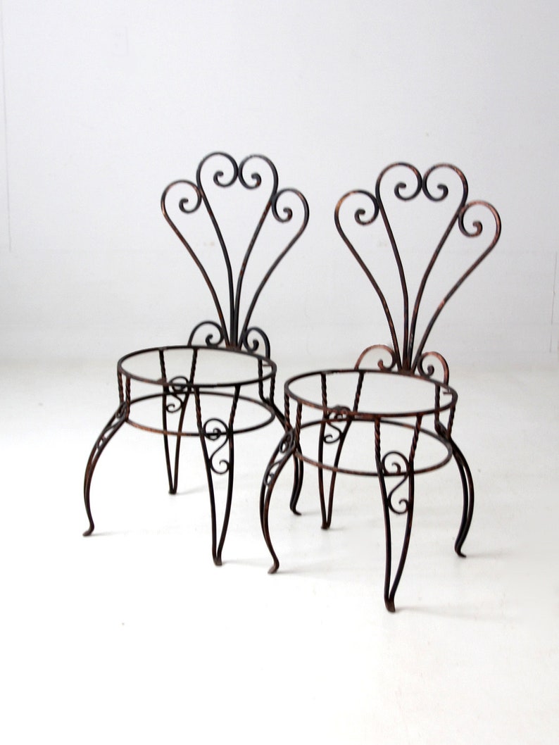 vintage wrought iron garden chairs pair image 4