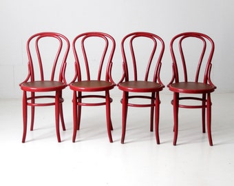 vintage bentwood chairs, red painted cafe chairs set/4