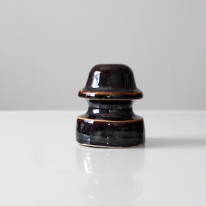 antique ceramic electric insulator, brown stoneware insulator