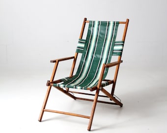 mid-century striped deck chair, folding beach chair