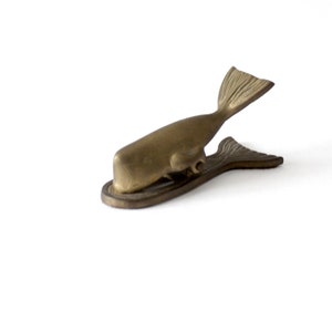 vintage brass whale paper clip, nautical office decor paperweight