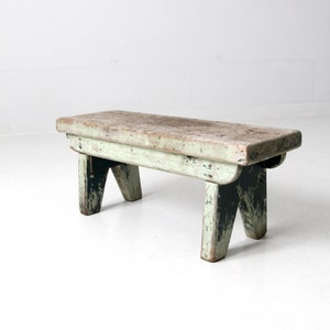 antique primitive wooden footstool bench