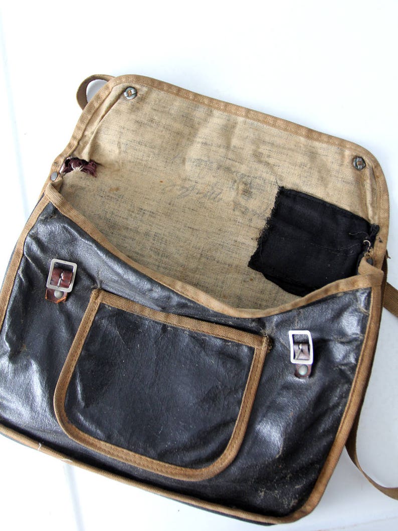 1920s School Bag Vintage Black Messenger Bag Satchel Etsy