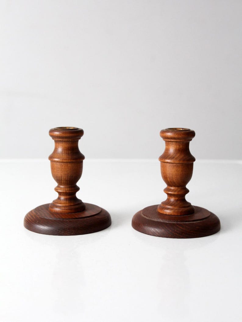 Pair of Vintage Turned Wood Candlestick Holders - Etsy Canada