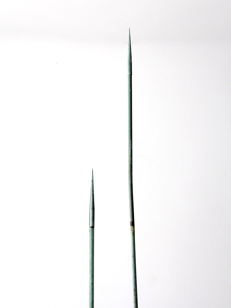 antique American lightning rods, pair copper verdigris lightning rods image 3