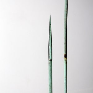 antique American lightning rods, pair copper verdigris lightning rods image 5