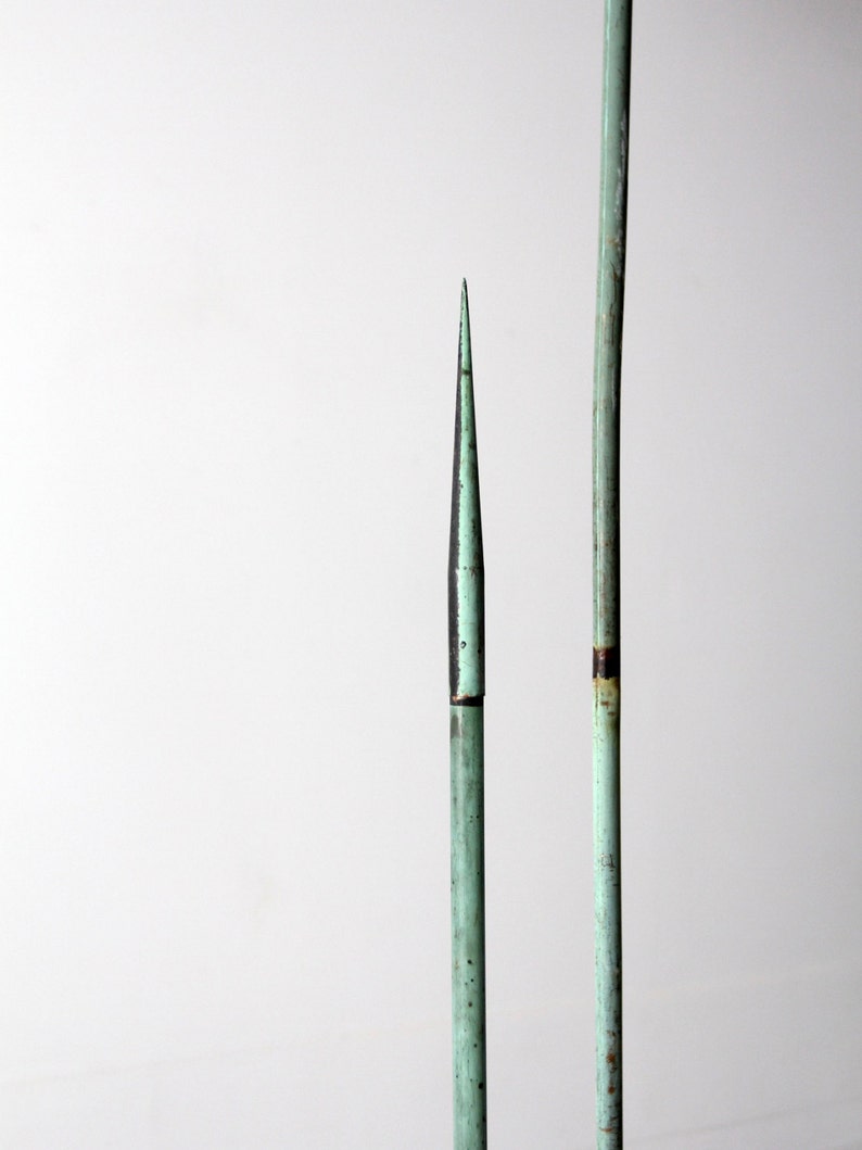 antique American lightning rods, pair copper verdigris lightning rods image 5