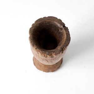 antique wood mortar, rustic wood vase, wooden vessel image 6