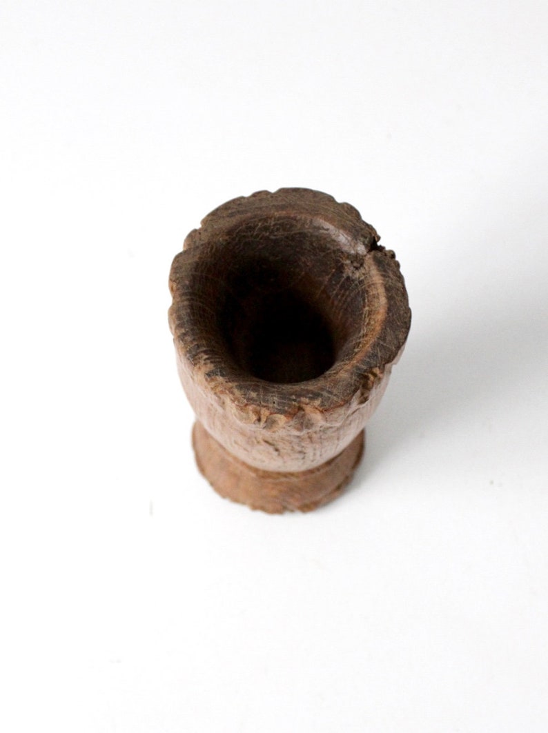 antique wood mortar, rustic wood vase, wooden vessel image 6