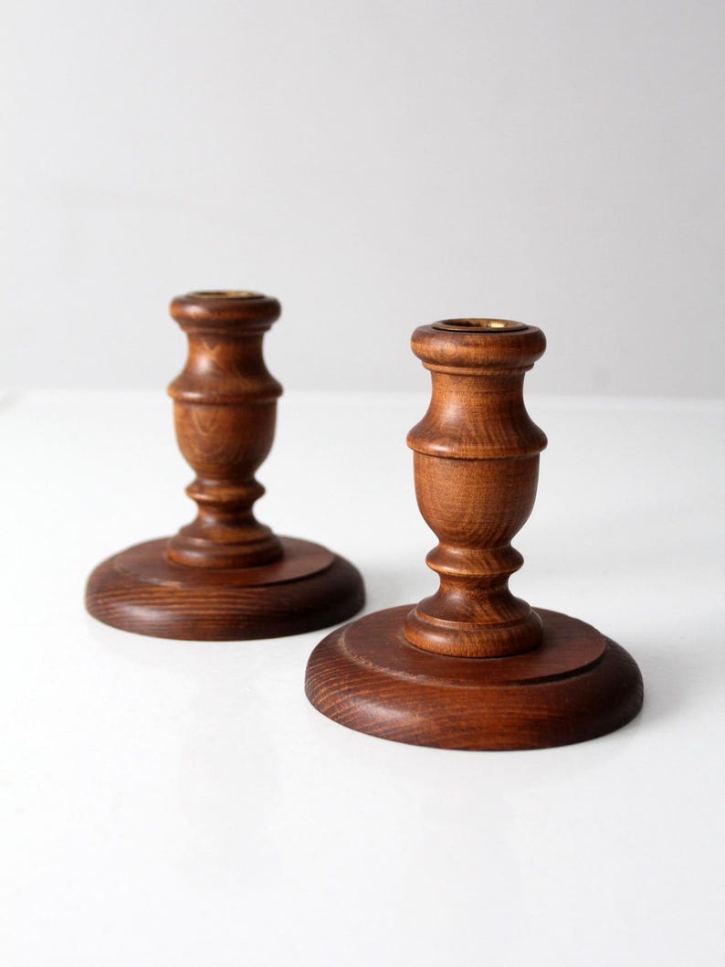Pair of Vintage Turned Wood Candlestick Holders - Etsy Canada