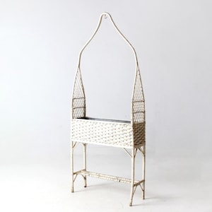 antique wicker planter basket stand with hanging hook