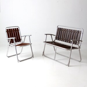 mid-century folding outdoor chair and loveseat set