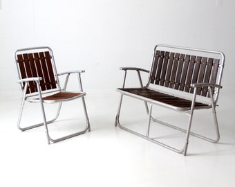 mid-century folding outdoor chair and loveseat set